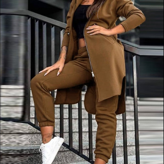 Damen Kapuzenmantel und High-Waist Jogginghose Lounge-Set Shop Nory