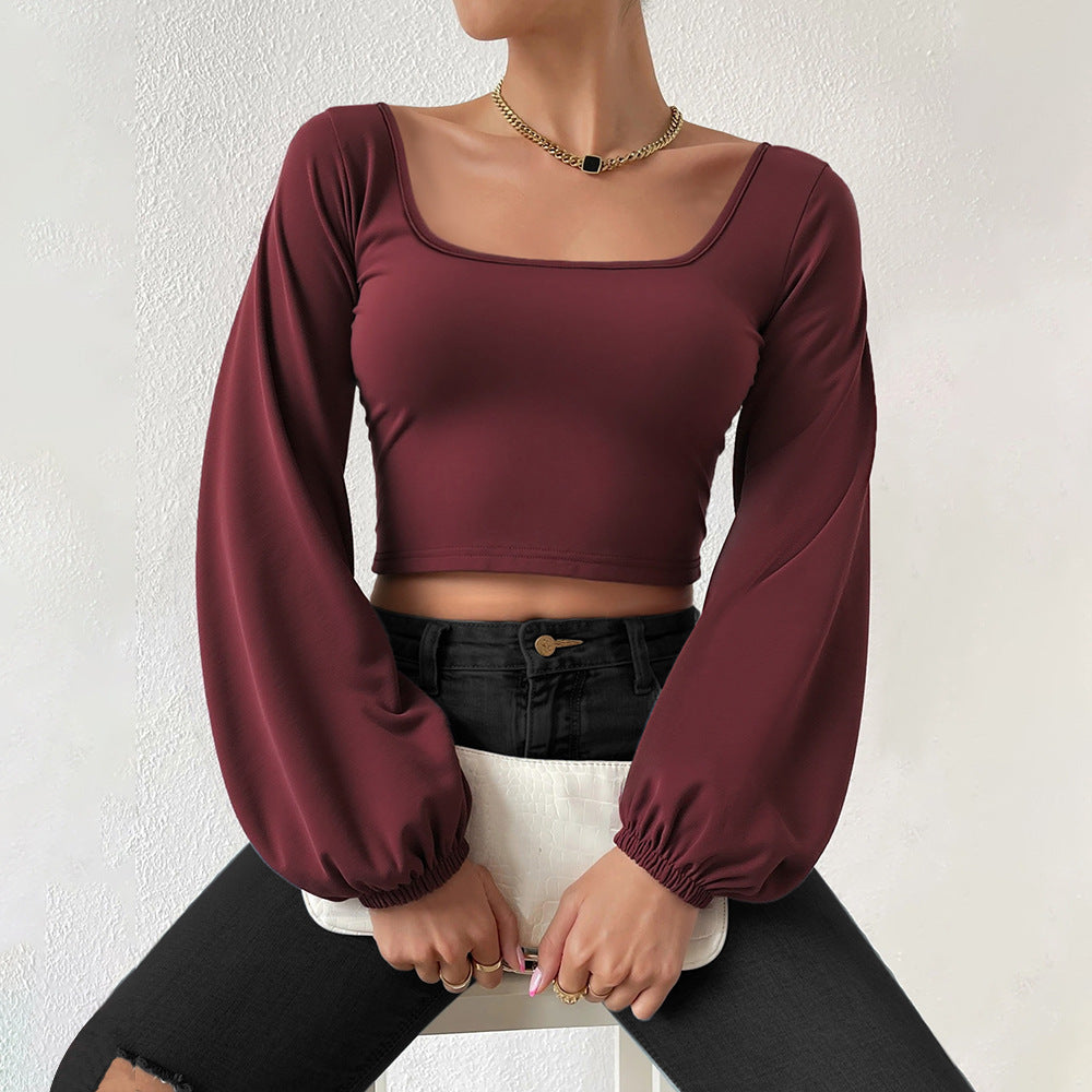 Damen formgebendes Cropped-Top mit quadratischem Ausschnitt und Ballonärmeln Shop Nory