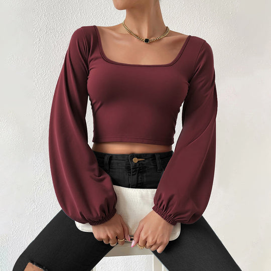 Damen formgebendes Cropped-Top mit quadratischem Ausschnitt und Ballonärmeln Shop Nory