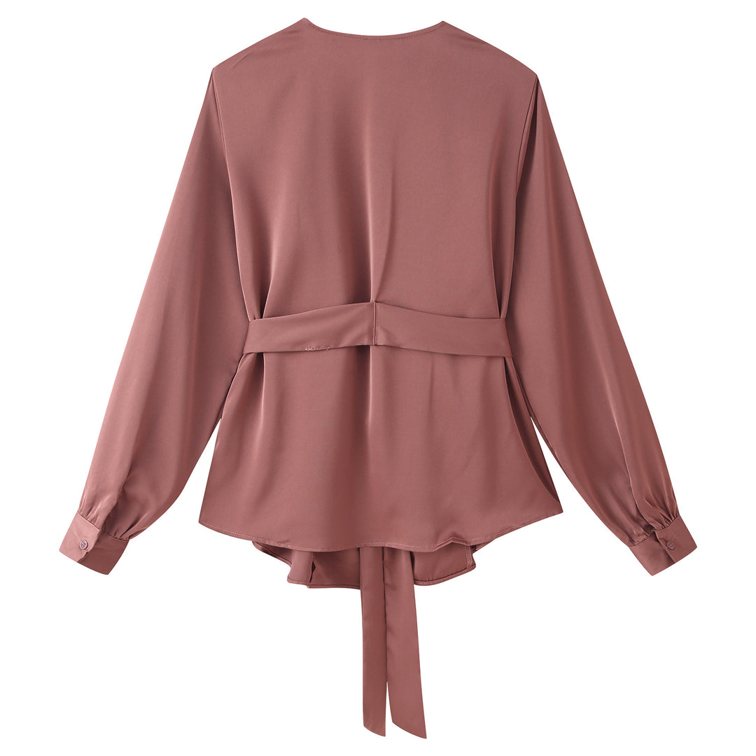 Damen Wickelbluse mit drapiertem V‑Ausschnitt und Taillengürtel Shop Nory