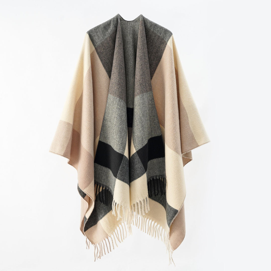 Damen Multifunktionaler Wollmix-Poncho im Cape‑Stil mit geometrischem Muster Shop Nory
