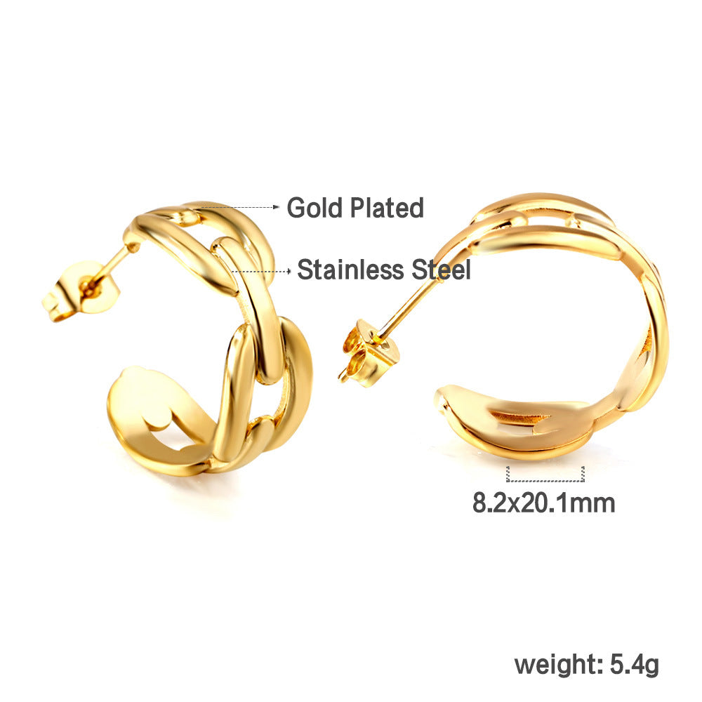Damen Hängende Creolen mit eleganten Wellenlinien aus poliertem Edelstahl Shop Nory