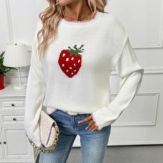 Damen Verspielter Pullover mit Erdbeer-Motiv Shop Nory