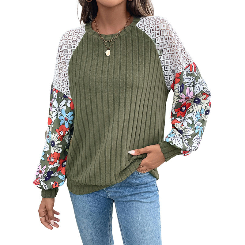 Damen Modischer Pullover mit floralen Ärmeln Shop Nory