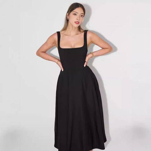 Damen A-Linien Maxikleid mit quadratischem Ausschnitt und fließendem Stoff
