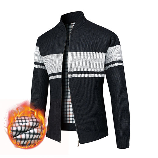 Herren Thermo-Strickzipjacke mit Stehkragen und kariertem Fleecefutter Shop Nory