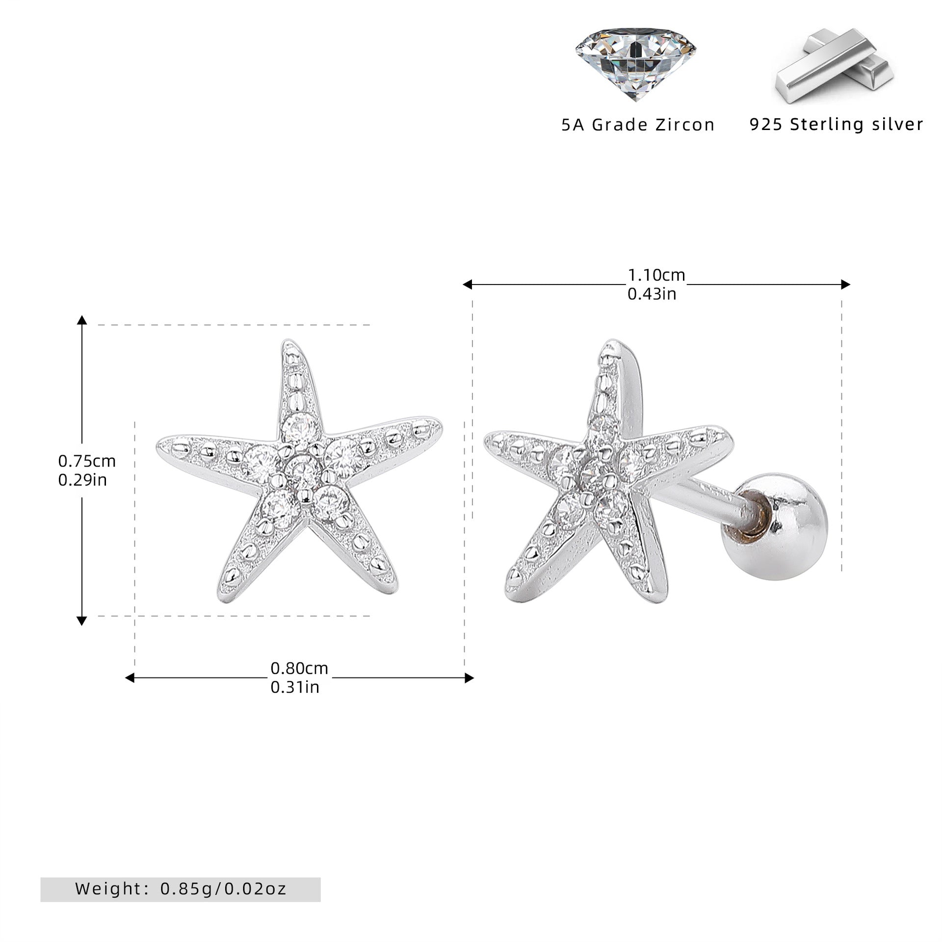 Damen Ohrstecker im stilvollen Seestern-Design aus hochwertigem 925 Sterling Silber Shop Nory