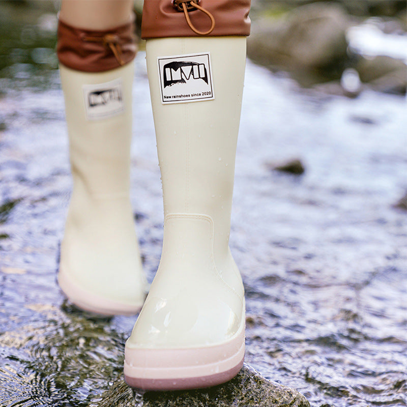 Damen kniehohe wasserdichte Gummistiefel mit verstellbarem Kordelabschluss Shop Nory