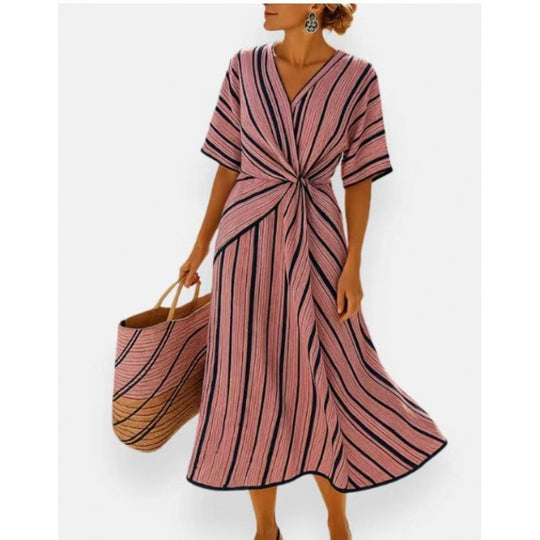 Damen Maxikleid mit V-Ausschnitt, seitlichem Knoten und Kontrastpaspeln Shop Nory