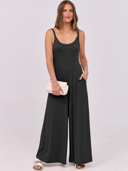 Damen eleganter Jumpsuit mit weitem Bein und komfortablem Schnitt