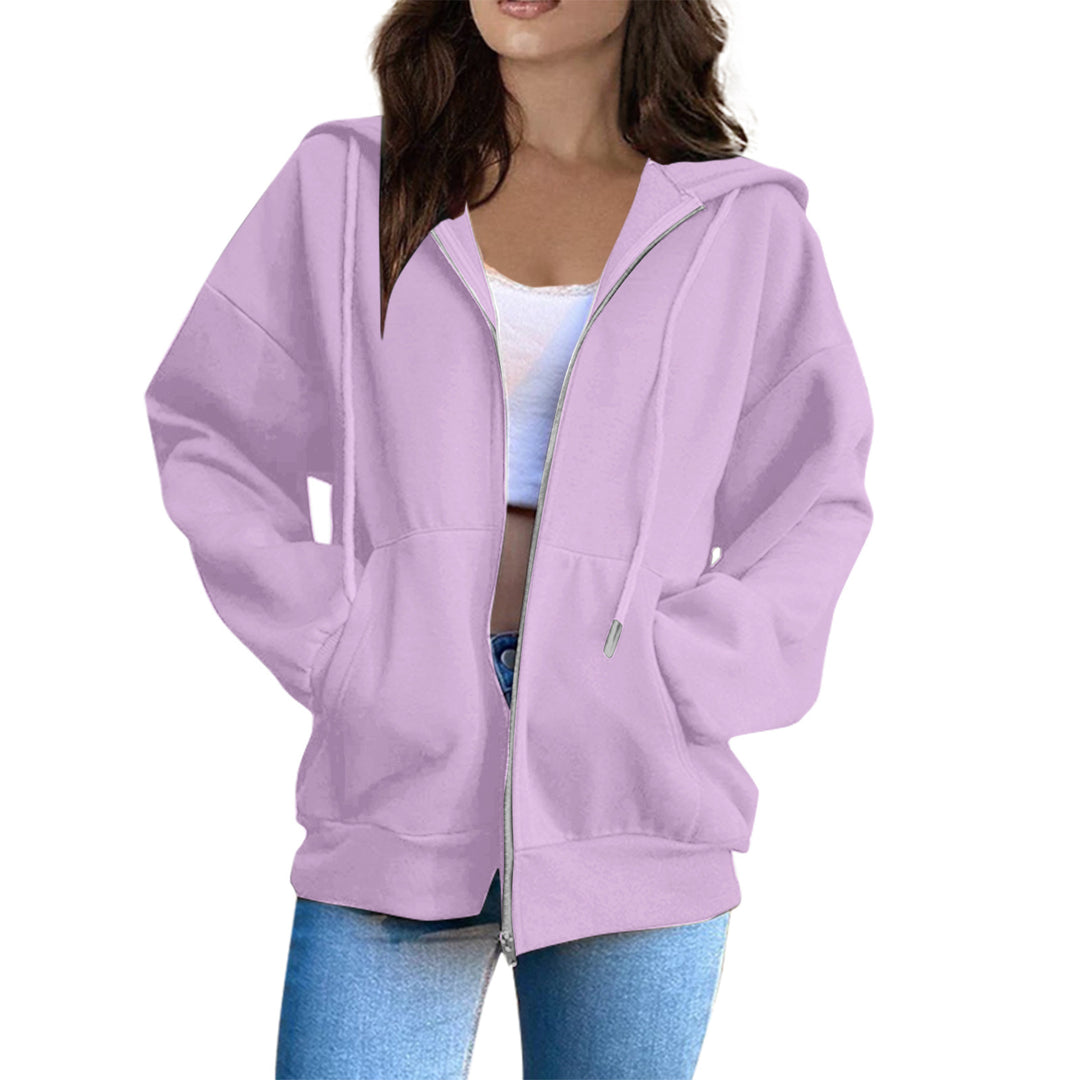 Damen nan lässige Kapuzenjacke mit durchgehendem Reißverschluss, Kängurutaschen und voluminösen Raglanärmeln Shop Nory
