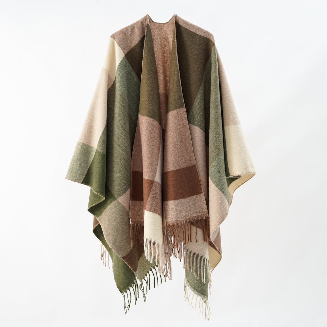 Damen Multifunktionaler Wollmix-Poncho im Cape‑Stil mit geometrischem Muster Shop Nory