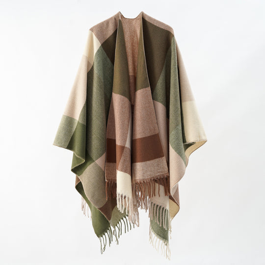 Damen Multifunktionaler Wollmix-Poncho im Cape‑Stil mit geometrischem Muster Shop Nory