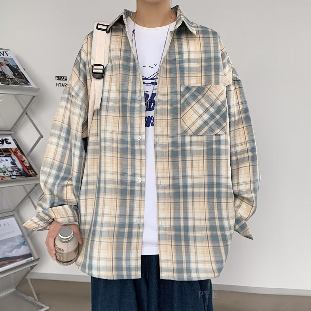 Herren Oversized Karo-Flanellhemd mit Brusttasche und Drop-Shoulder Shop Nory