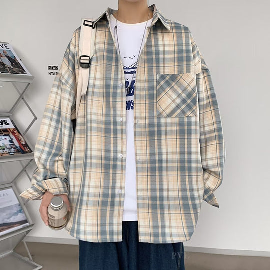 Herren Oversized Karo-Flanellhemd mit Brusttasche und Drop-Shoulder Shop Nory