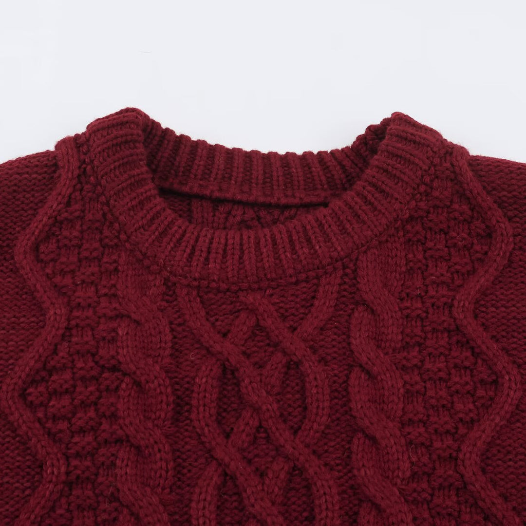 Damen Grobgestrickter Zopfstrick-Pullover mit Rundhals und Textur-Mix Shop Nory