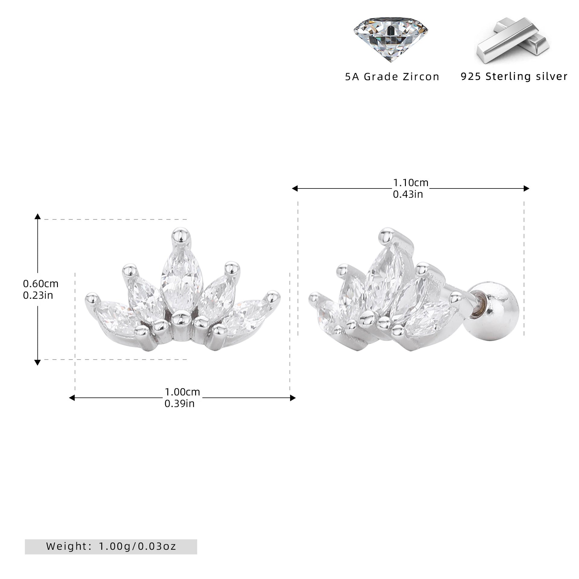 Damen Ohrstecker mit funkelnden Zirkon-Crown-Design aus hochwertigem 925 Sterling Silber Shop Nory