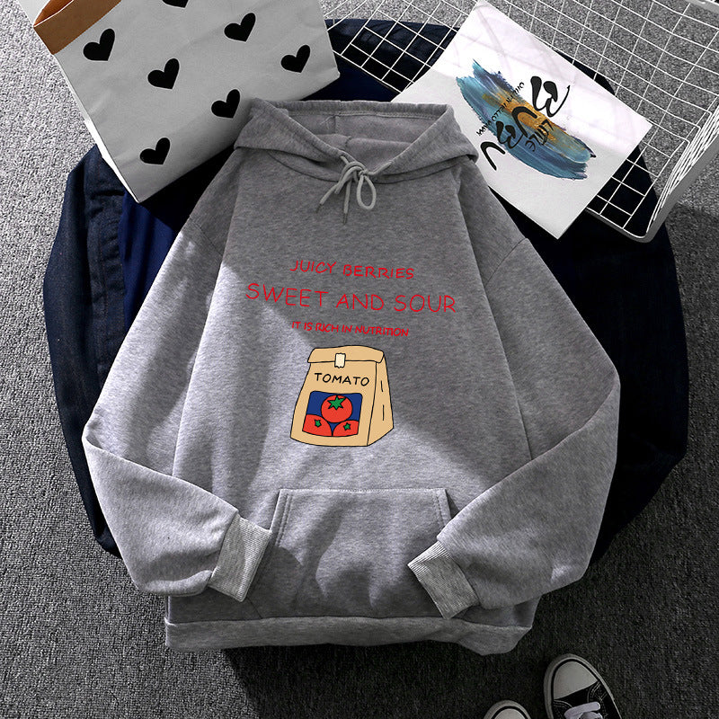 Damen nan Oversize-Kapuzenpullover mit verspieltem Tomatenprint, Kängurutasche und weichem Fleecefutter Shop Nory