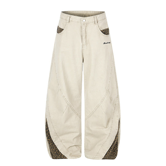Damen Weite High‑Waist Palazzo-Jeanshose mit Leopardeinsätzen und Eingrifftaschen Shop Nory