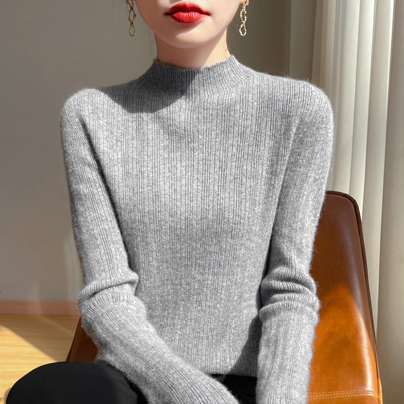 Damen Schmal geschnittener Feinstrick-Pullover mit kurzem Stehkragen und feiner Rippenstruktur Shop Nory