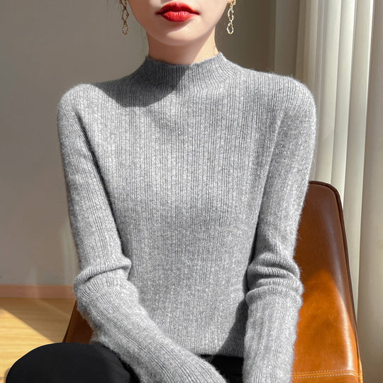 Damen Schmal geschnittener Feinstrick-Pullover mit kurzem Stehkragen und feiner Rippenstruktur Shop Nory