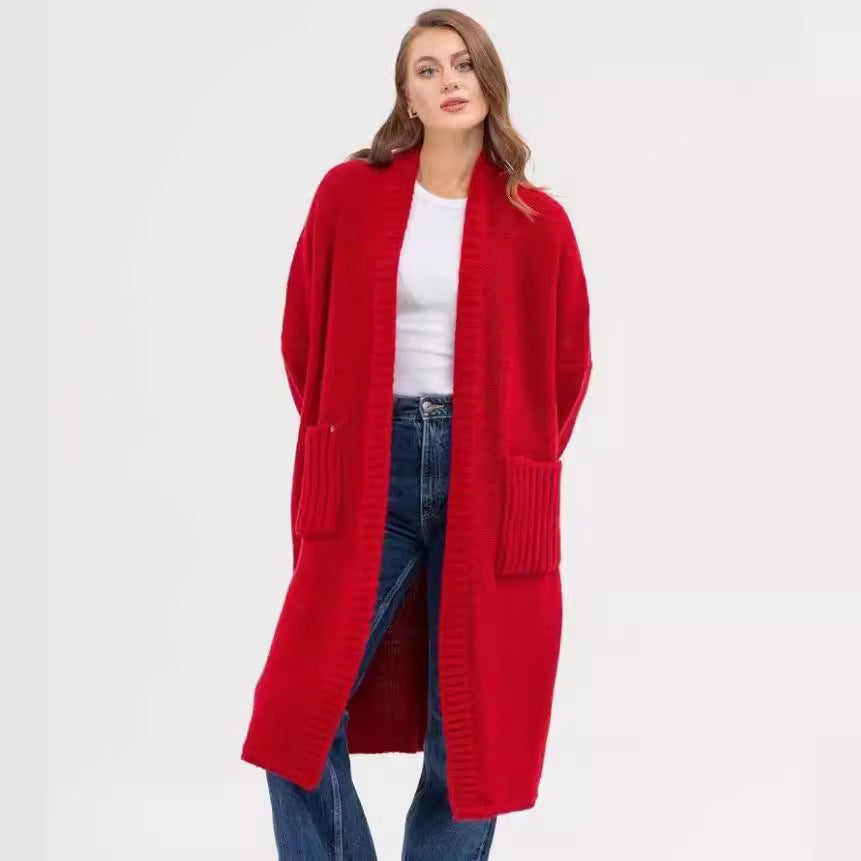 Damen Gemütlicher Strickmantel mit großen Taschen und oversized Schnitt