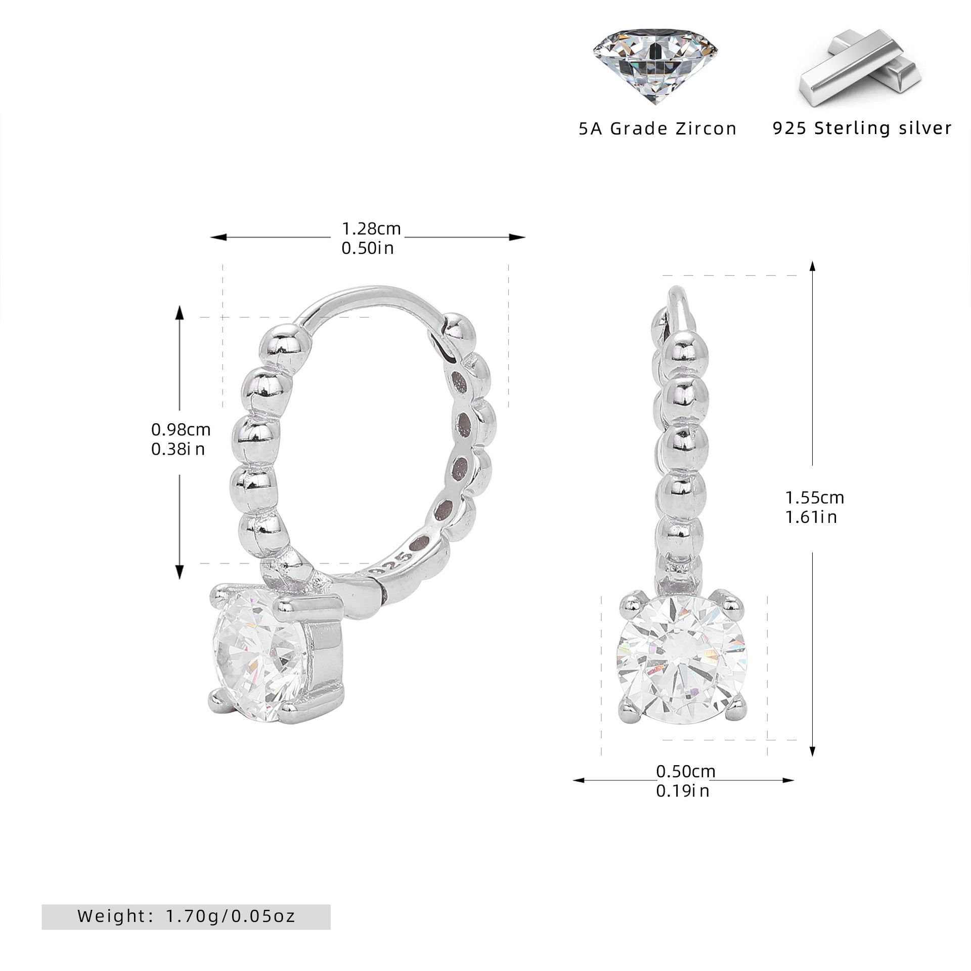 Damen Ohrhänger mit elegantem Zirkon-Anhänger aus hochwertigem 925 Sterling Silber Shop Nory