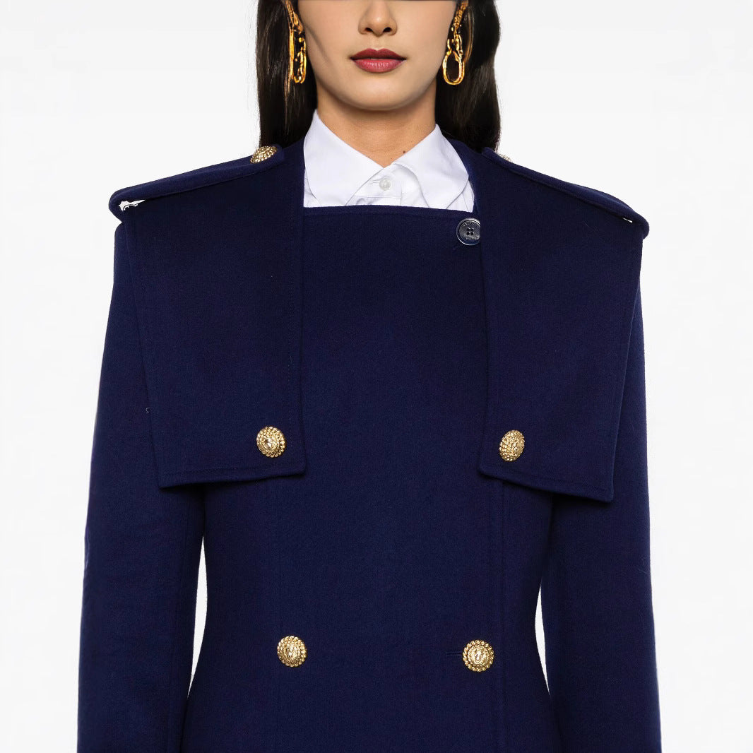Damen Doppelreihiger Mantel mit Cape‑Einsatz, Epauletten und Zierriegeln Shop Nory