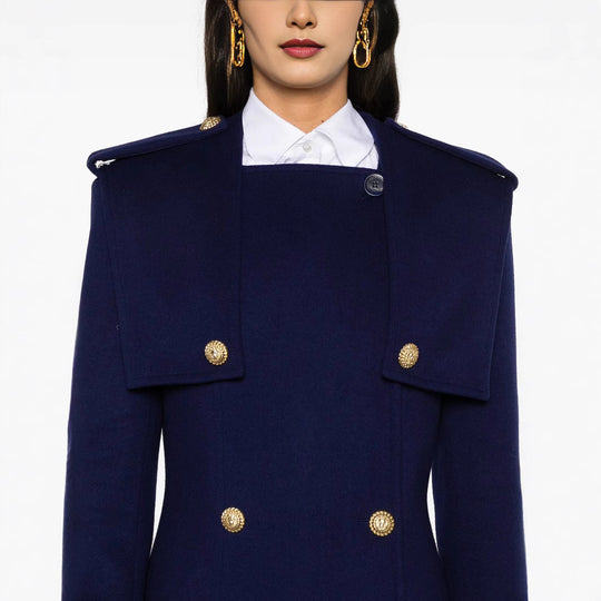Damen Doppelreihiger Mantel mit Cape‑Einsatz, Epauletten und Zierriegeln Shop Nory