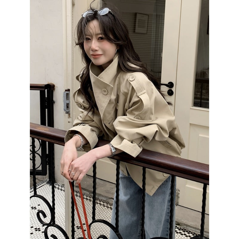 Damen Oversized Trenchcoat Jacke mit weitem Schnitt und Schulterklappen Shop Nory
