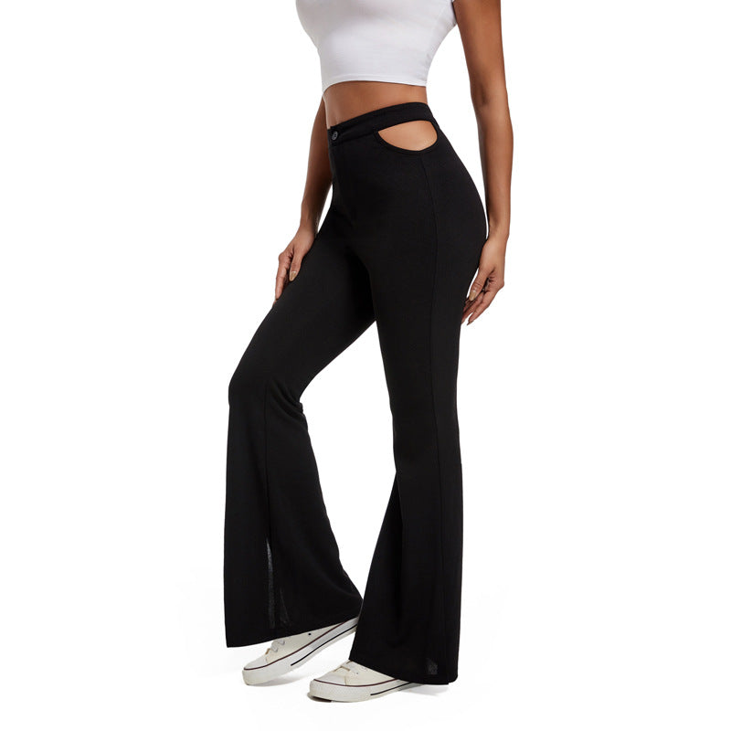 Damen High-Waist Schlaghose mit seitlichen Cut-Out-Taschen und weitem Beinschlitz Shop Nory