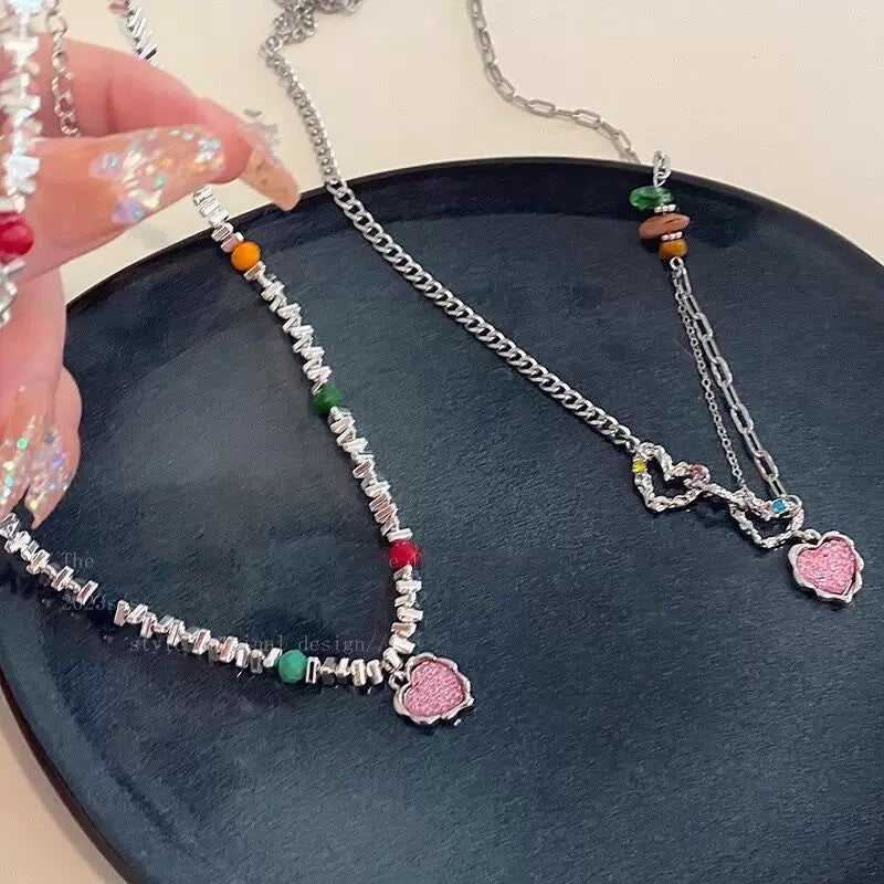 Damen Kette mit Herz-Anhänger und bunten Akzenten Shop Nory