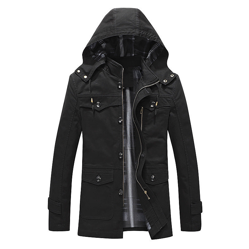 Herren Canvas-Feldparka mit karierter Innenfütterung, Kapuze und Multifunktionstaschen Shop Nory