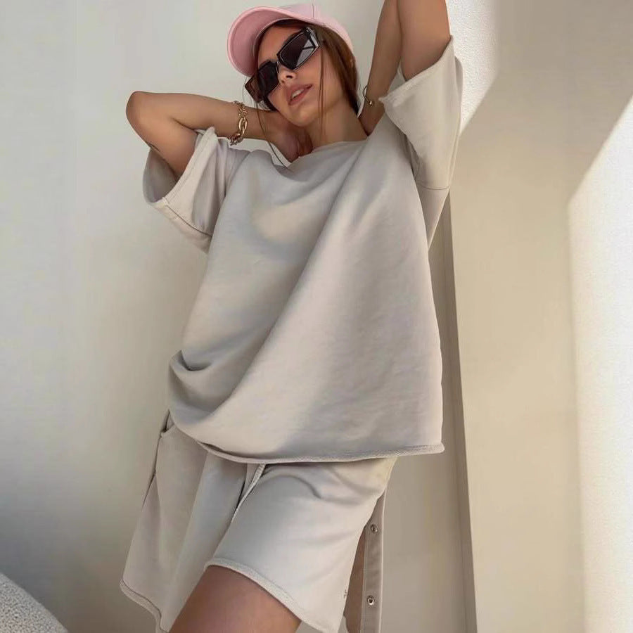 Damen lässiges Oberteil und Shorts-Set mit modernem Schnitt und praktischen Taschen
