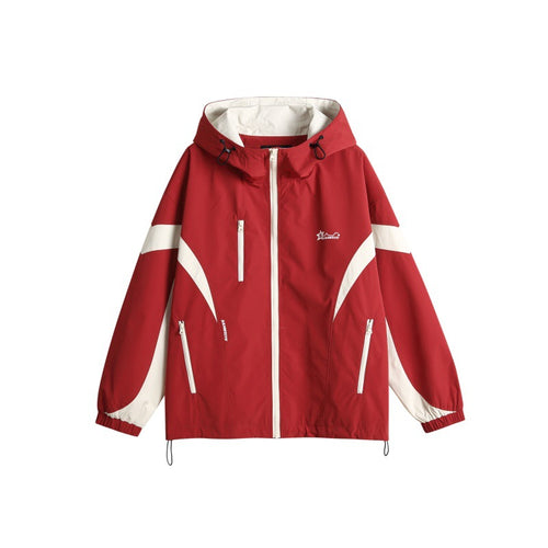 Unisex Technische Kapuzen‑Windbreakerjacke im Boxy‑Cut mit kontrastierenden Paneelen und wasserabweisenden Reißverschlüssen Shop Nory