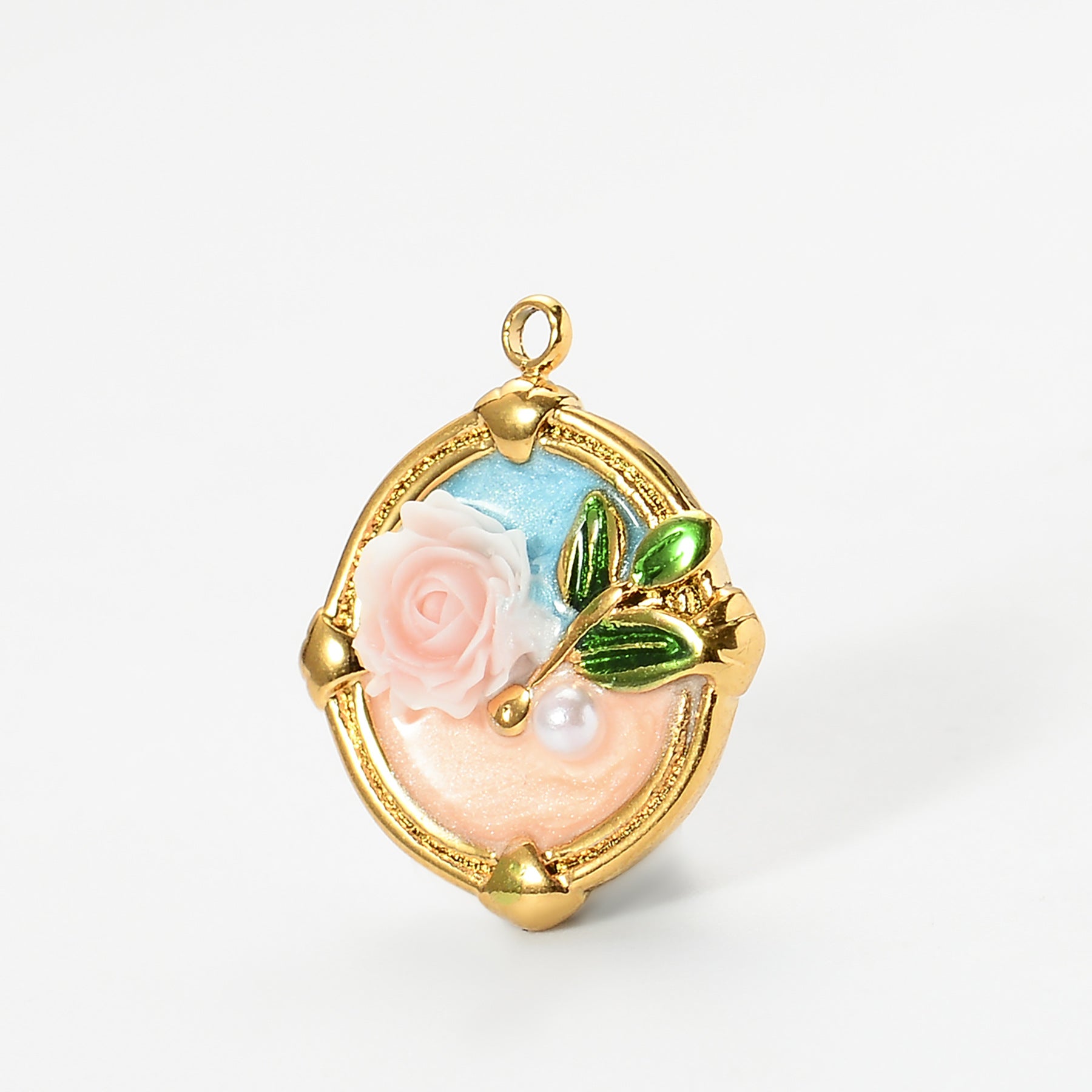 Damen Schmuckanhänger mit blumigem Reliefdesign und Perle Shop Nory