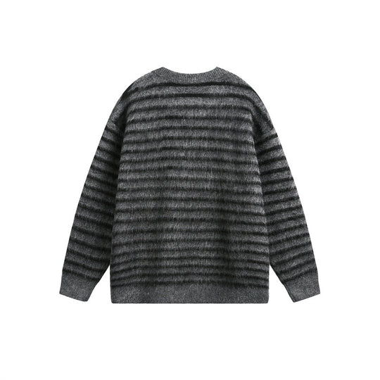 Unisex Oversize Gestreifter Flauschpullover mit Rundhalsausschnitt Shop Nory