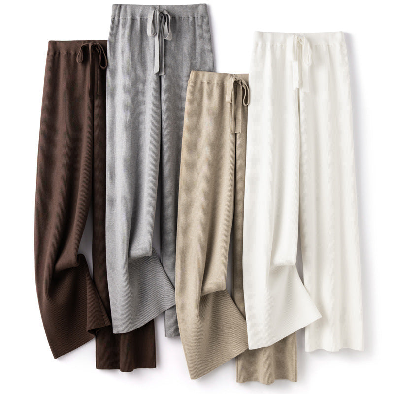 Damen Weite Rippstrick-Hose mit Tunnelzug und fließender Palazzo-Silhouette Shop Nory