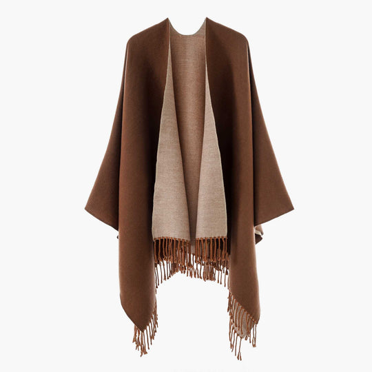 Damen Wendbarer Wollmix-Poncho mit Fransensaum und offener Front Shop Nory