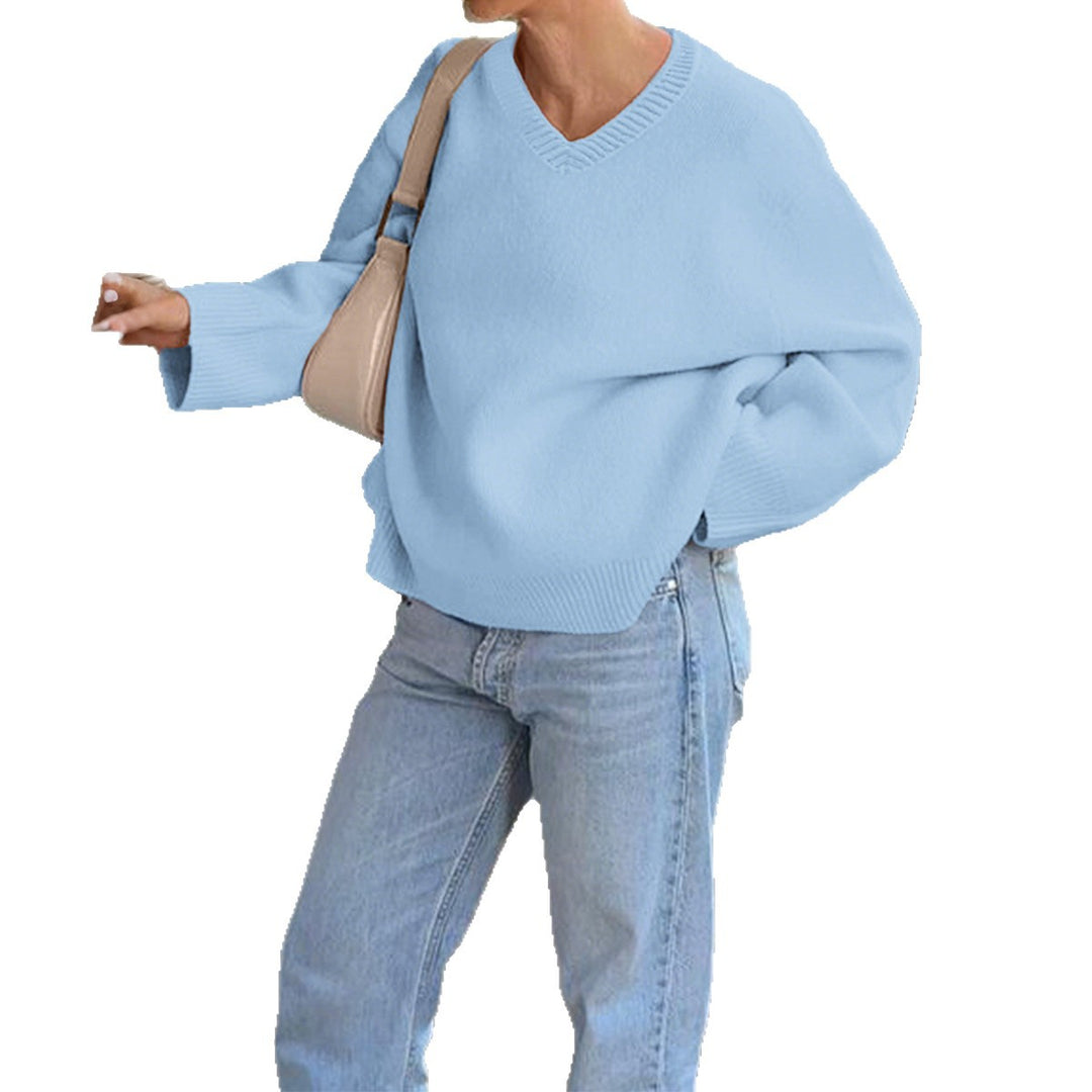 Damen nan oversized V-Ausschnitt Feinstrickpullover mit überschnittener Schulter, langen Kimonärmeln und breitem Rippbund Shop Nory