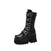 Damen Schaftstiefel mit Plateau, Mehrfachschnallen, Spikes und robuster Lugsohle Shop Nory