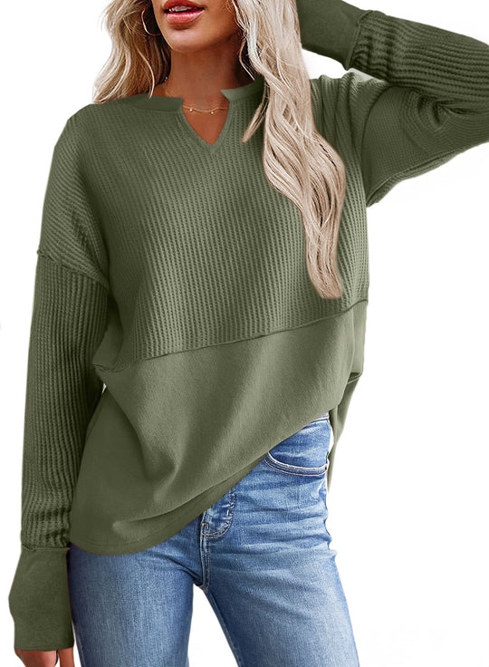 Damen Oversize-Pullover mit Waffle-Struktur, V-Notch und überschnittener Schulter Shop Nory