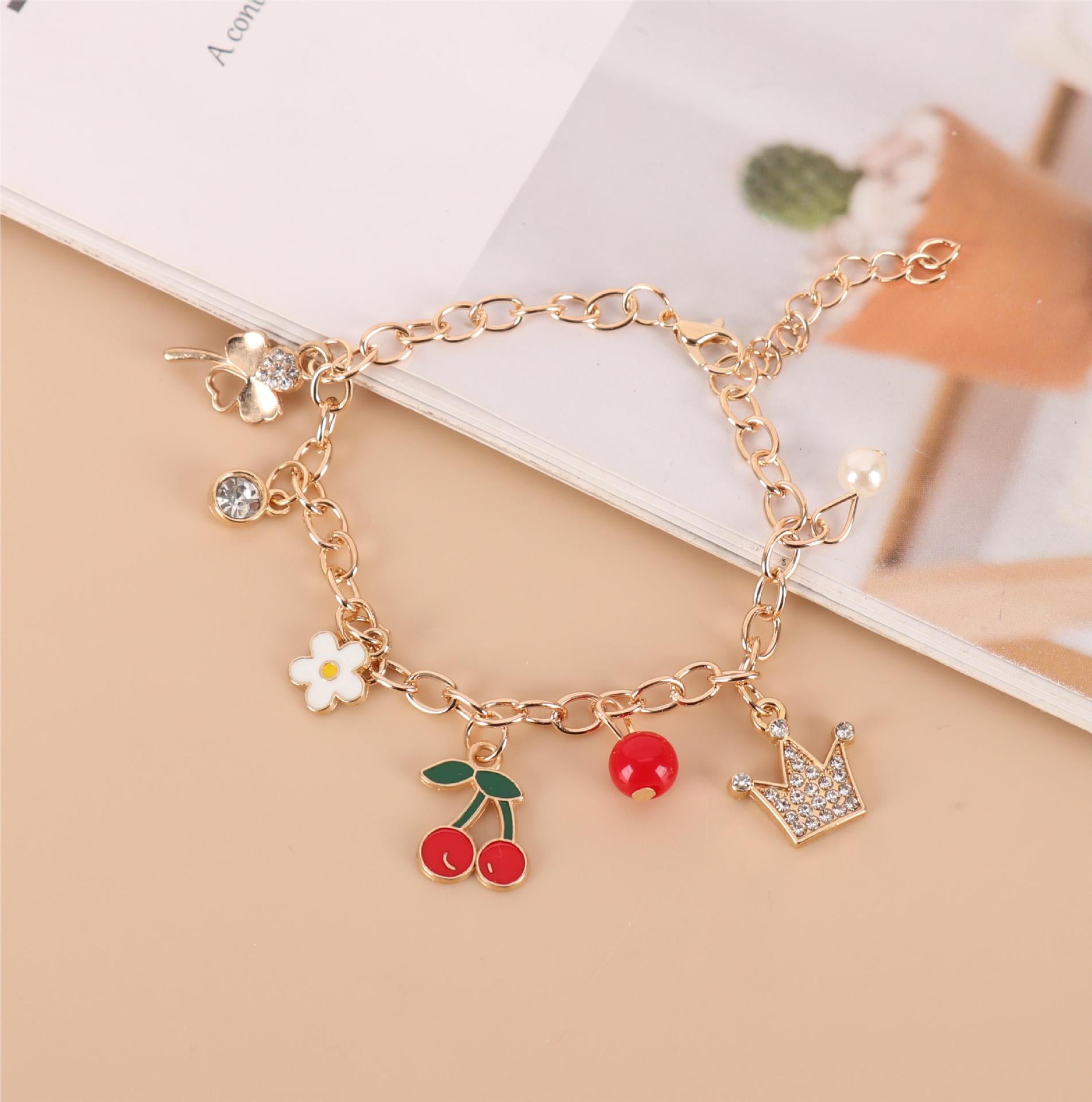 Zierliches Armband-Set mit Kristall-Kreis und Onyx-Imitat