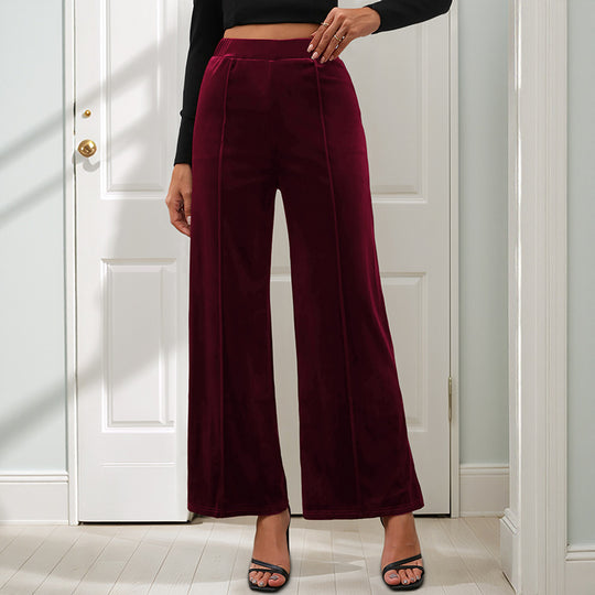 Damen Samt-Palazzohose mit hoher Taille und weitem Bein Shop Nory