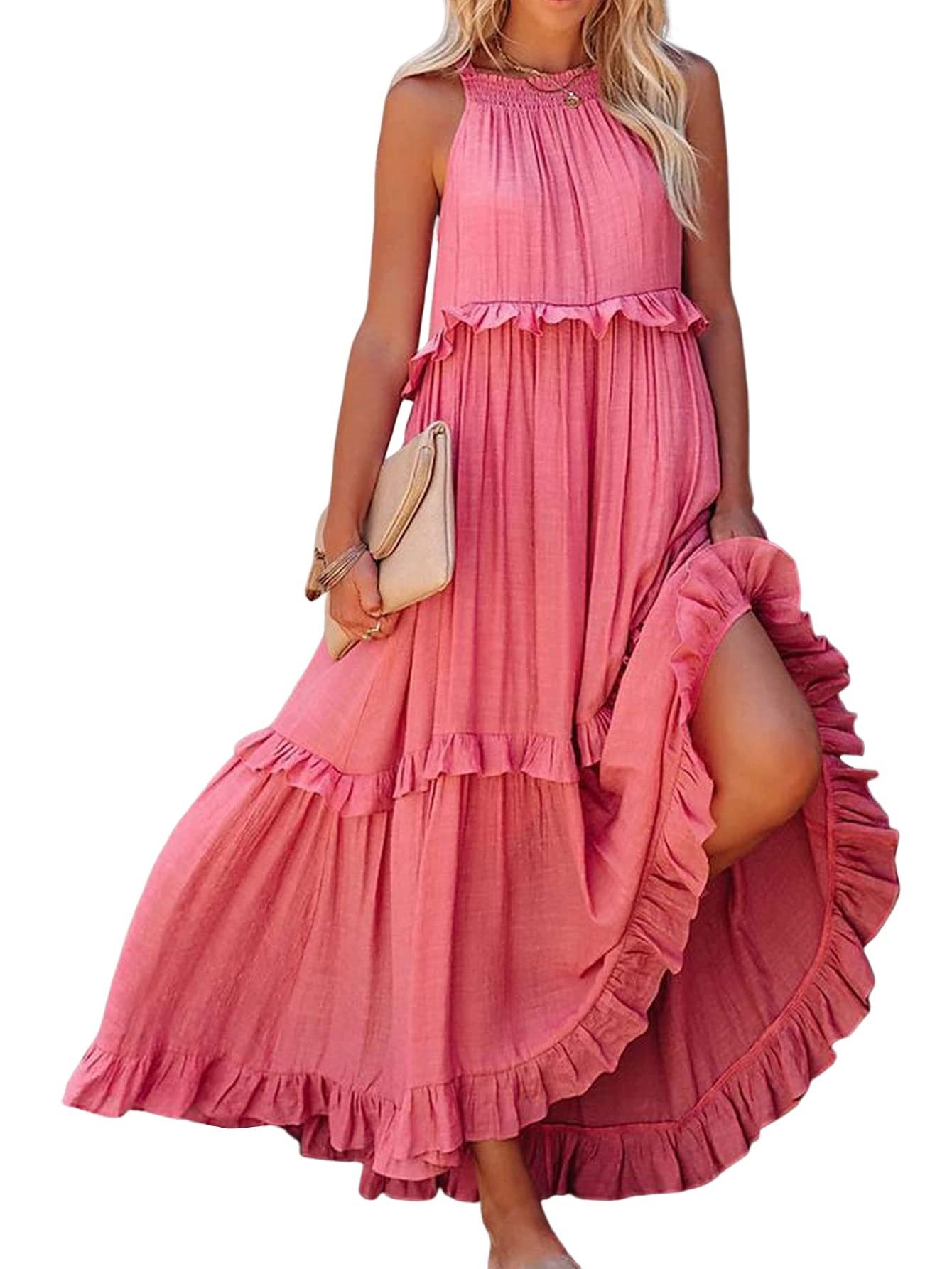 Damen Maxikleid mit einem eleganten Volant-Design und lockerem Schnitt