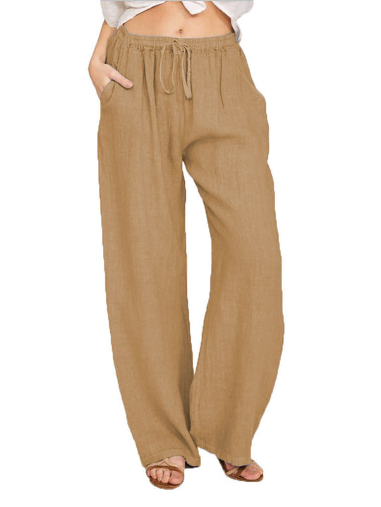 Damen Sommerliche Leinen-Palazzohose mit elastischem Bund, Seitentaschen und weitem Bein Shop Nory
