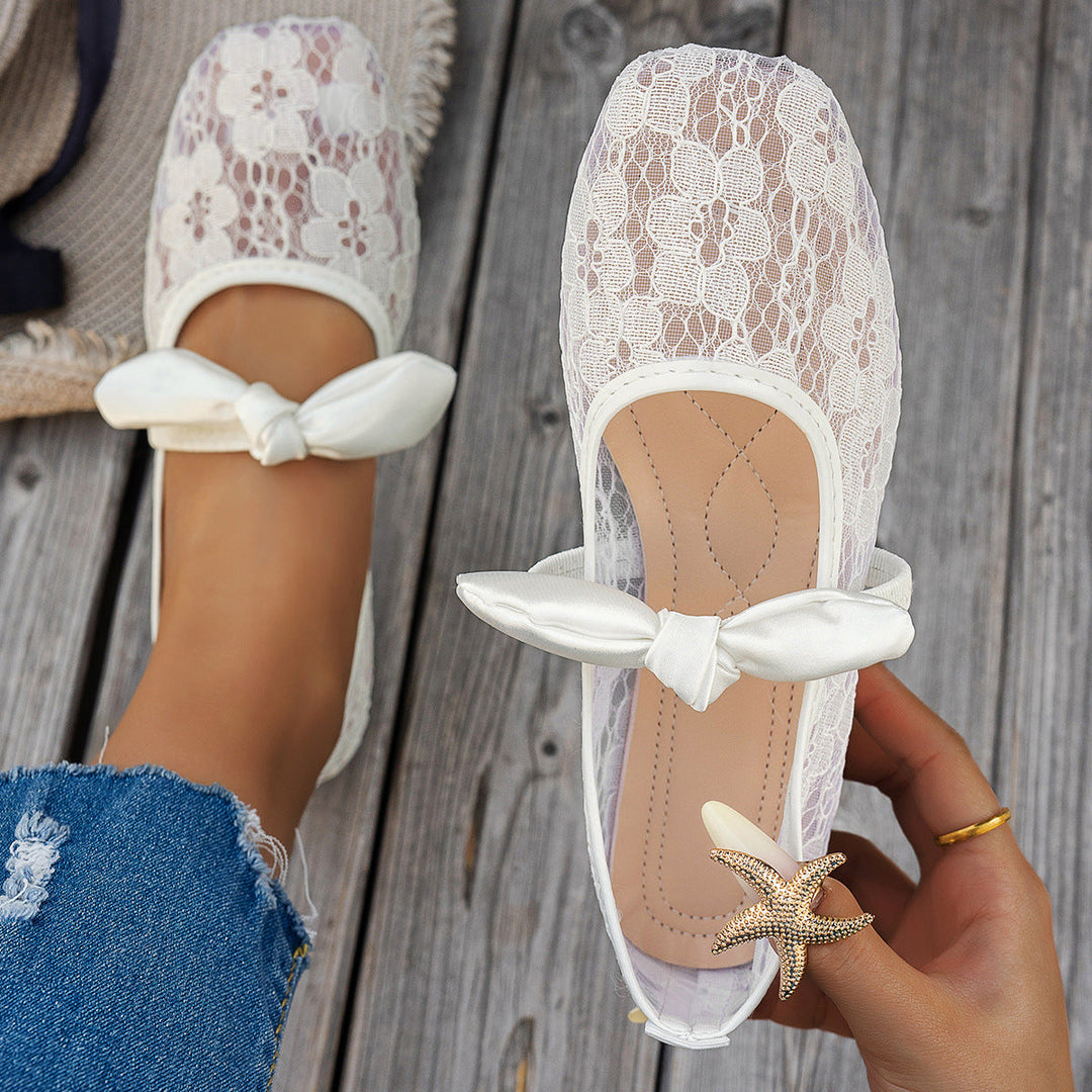 Damen elegante Ballerinas mit floralen Applikationen und rutschfester Sohle