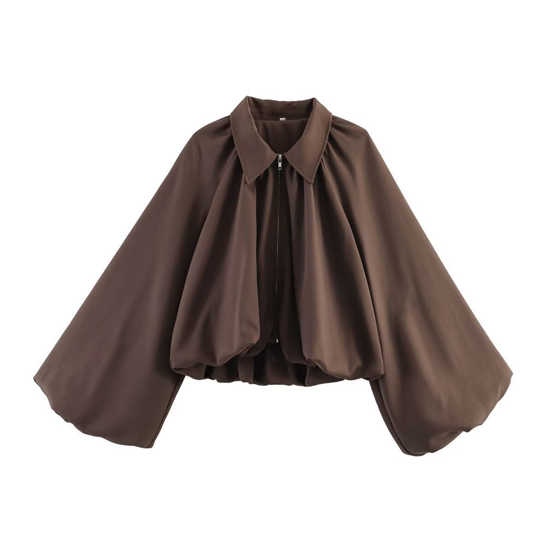 Damen Kurzcape mit Volumenärmeln, Reißverschluss und gerafftem Saum Shop Nory