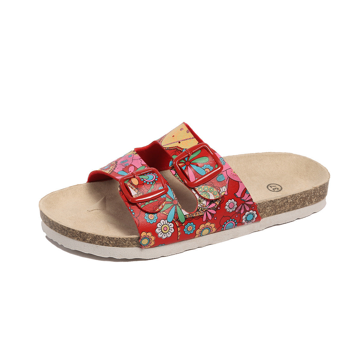 Damen modische Zehentrenner-Sandalen mit floralem Design und anatomischem Fußbett Shopnory