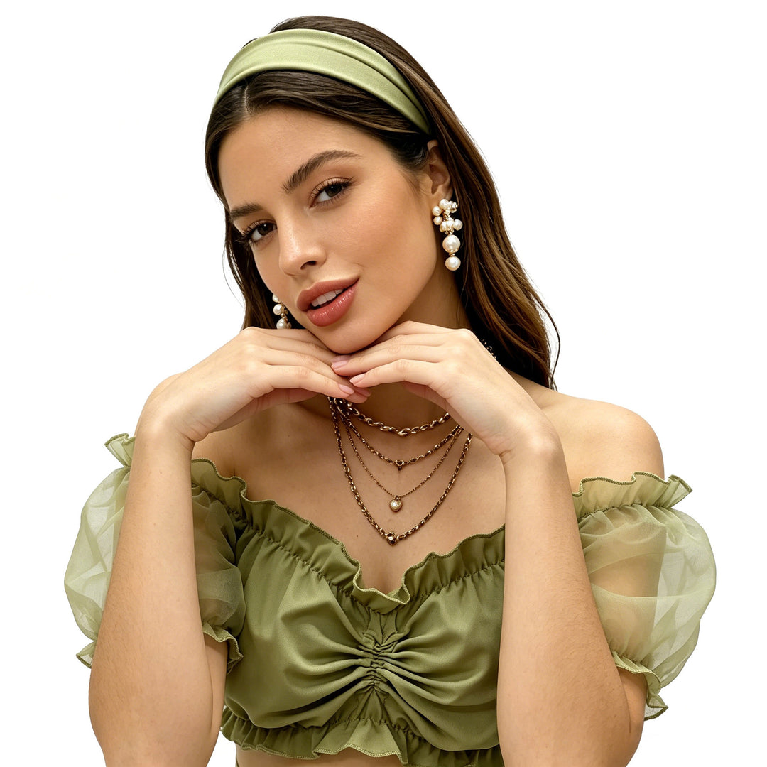 Damen nan gerafftes Crop Top mit Carmenausschnitt und transparenten Organzaärmeln Shop Nory